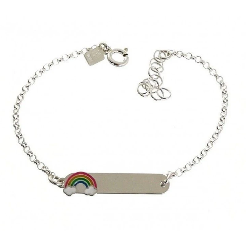Esclava Plata Ley 925m niña 14.5 cm. rolo arcoiris color chapa 25mm.