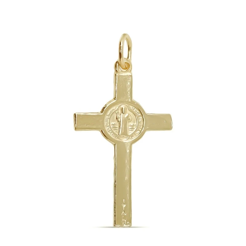 Cruz San Benito Colgante Plata Ley 925m chapado oro 33 mm.