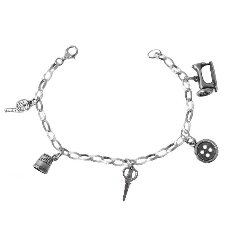 Costurera Pulsera Plata Ley 925m maciza 19 cm. charm colgantes motivo