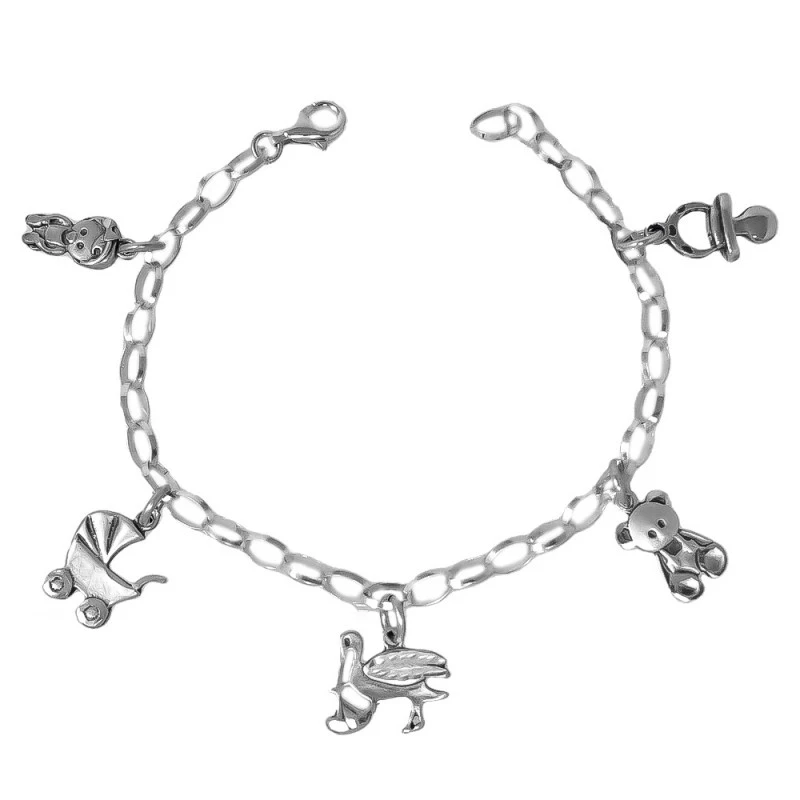 Madre Embarazada Pulsera Plata Ley 925m maciza 19 cm. cham colgantes