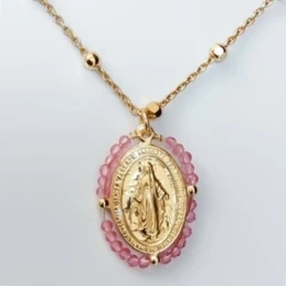 Virgen Milagrosa Collar Plata Ley 925m chapado oro 42.5 cm. medalla 2