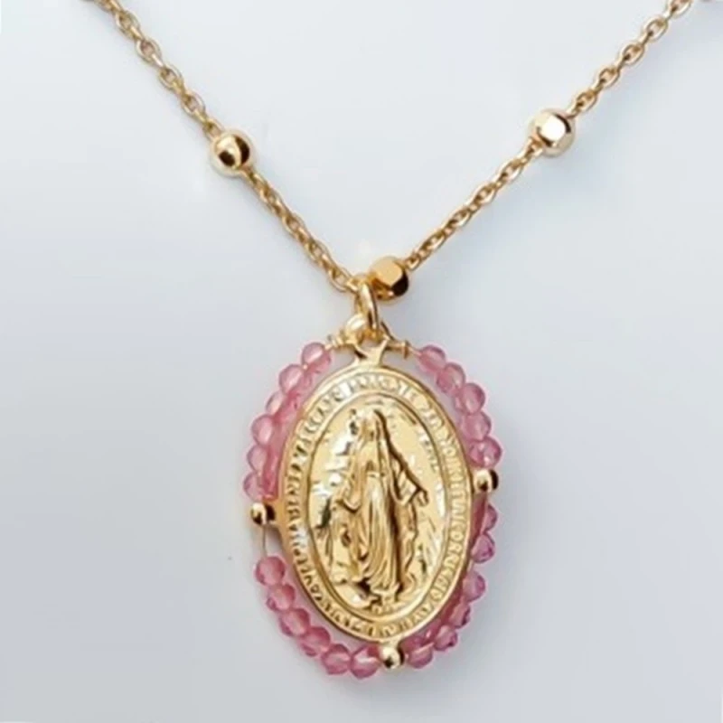 Virgen Milagrosa Collar Plata Ley 925m chapado oro 42.5 cm. medalla 2