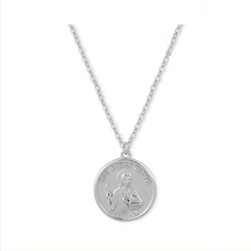 San Judas Tadeo collar gargantilla Plata Ley 925m mujer 44 cm. medall
