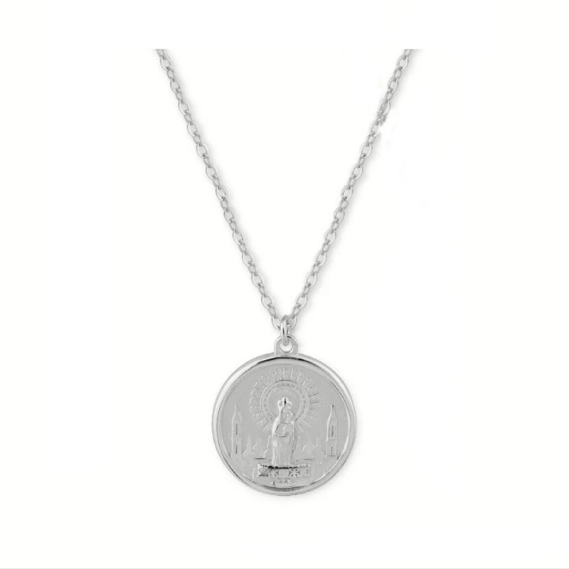 Virgen del Pilar collar gargantilla Plata Ley 925m mujer 44 cm. medal
