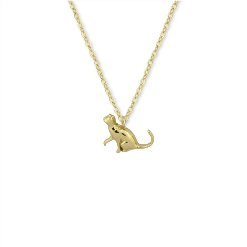 Collar Gargantilla Plata Ley 925m chapado oro 40 cm. colgante gato 12
