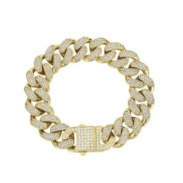 Pulsera Acero Inoxidable dorado 22 cm. circonitas eslabones grandes a