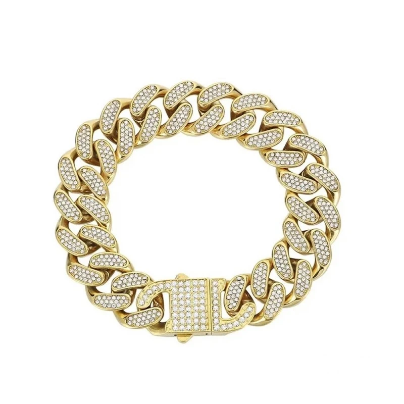 Pulsera Acero Inoxidable dorado 22 cm. circonitas eslabones grandes a