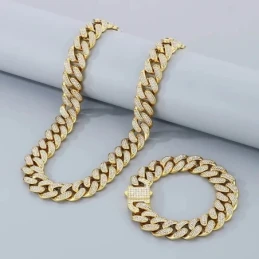 Pulsera Acero Inoxidable dorado 22 cm. circonitas eslabones grandes a