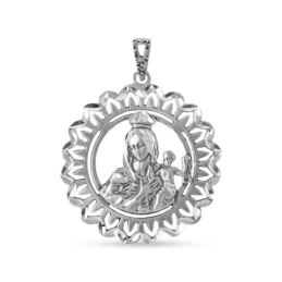 Virgen del Carmen Medalla Plata Ley 925m maciza 34 mm. cerco girasol