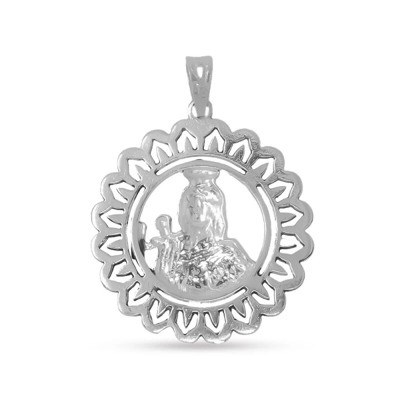 Virgen del Carmen Medalla Plata Ley 925m maciza 34 mm. cerco girasol