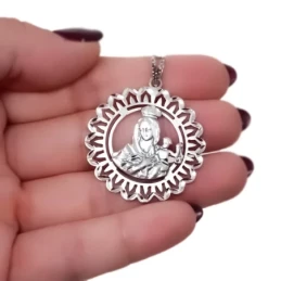 Virgen del Carmen Medalla Plata Ley 925m maciza 34 mm. cerco girasol