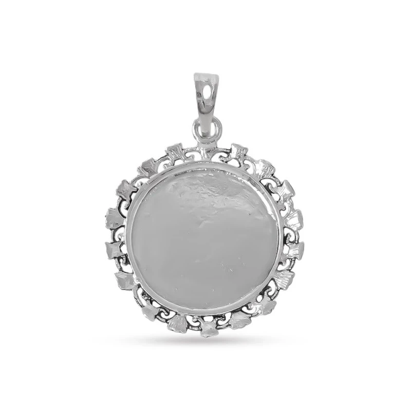 Virgen de Fátima Medalla Plata Ley 925m maciza 28 mm. cerco calado. G