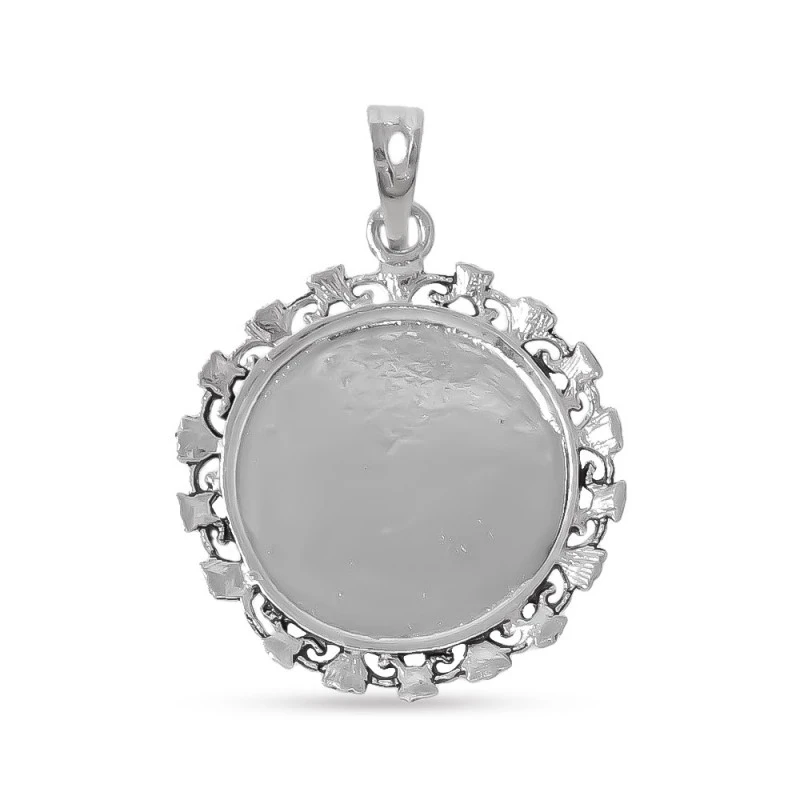 Virgen de Fátima Medalla Plata Ley 925m maciza 31 mm. cerco calado. G