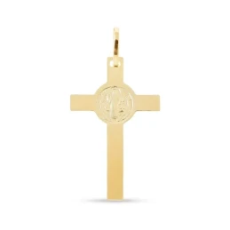 San Benito Cruz Colgante Plata Ley 925m chapado oro 28 mm. lisa