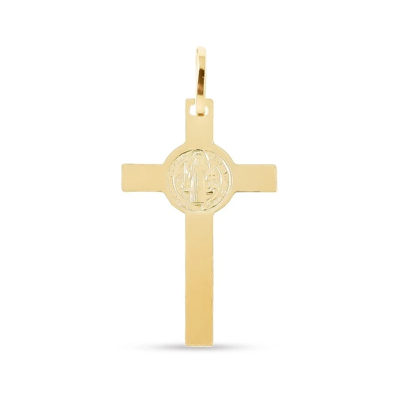 San Benito Cruz Colgante Plata Ley 925m chapado oro 28 mm. lisa
