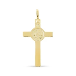 San Benito Cruz Colgante Plata Ley 925m chapado oro 28 mm. lisa