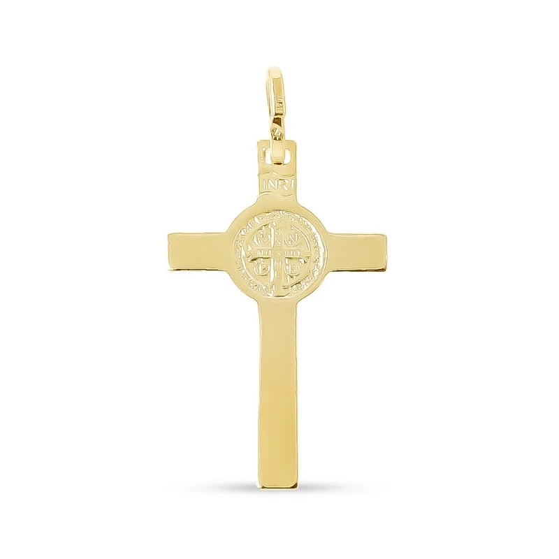 San Benito Cruz Colgante Plata Ley 925m chapado oro 28 mm. lisa