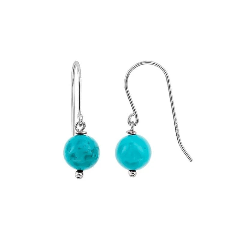 Pendientes Largos Plata Ley 925m mujer piedras turquesa 8 mm.