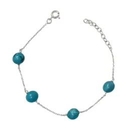 Pulsera Plata Ley 925m mujer 16 cm. piedras turquesas 8 mm.