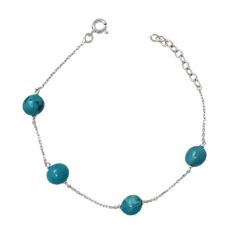 Pulsera Plata Ley 925m mujer 16 cm. piedras turquesas 8 mm.