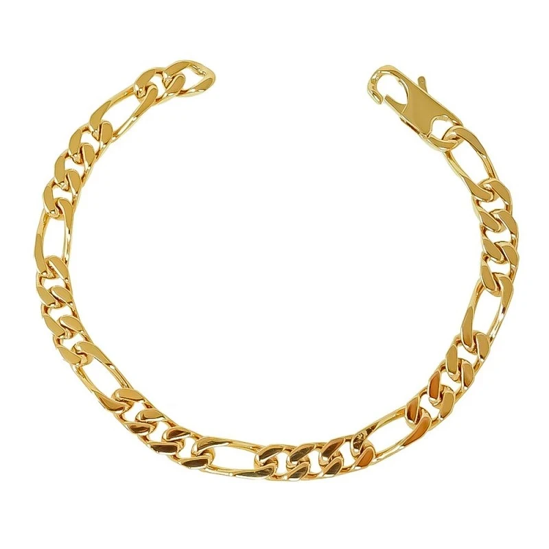 Pulsera Latón chapada oro 22 cm. cadena alternada 3x1. Chapado Oro Al