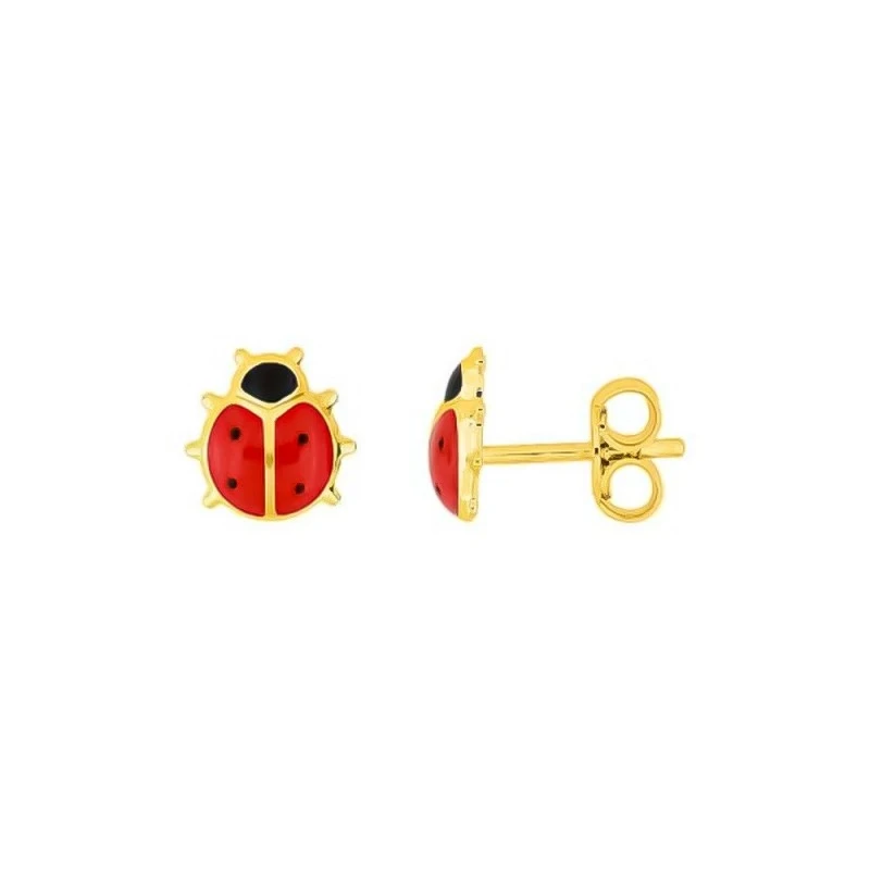 Pendientes Latón chapados oro mariquitas 7 mm. esmaltados. Chapado Or