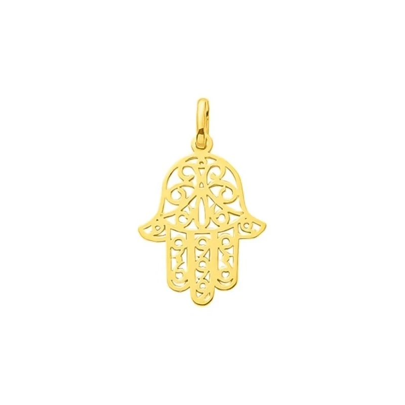 Mano de Fátima Colgante Amuleto Latón chapado oro 23 mm.. Chapado Oro