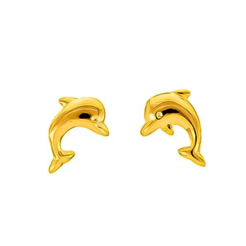 Pendientes Delfín Latón chapados oro 8 mm. lisos. Chapado Oro Alta Ca