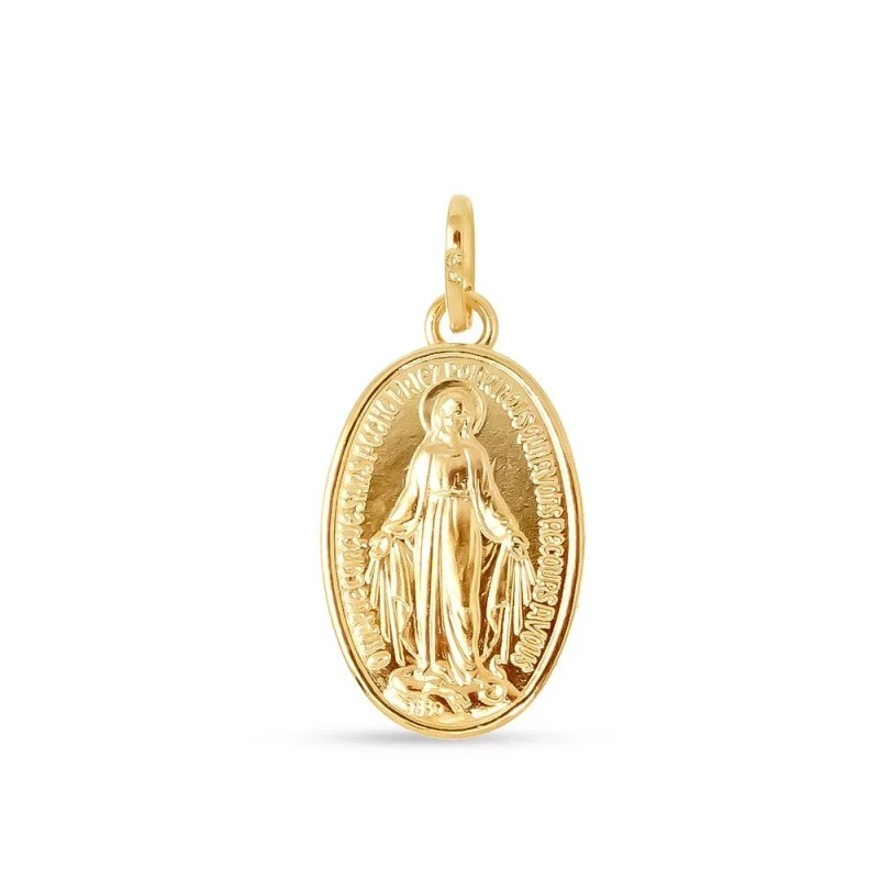 Virgen Milagrosa Medalla Latón chapada oro 18 mm. trasera. Chapado Or