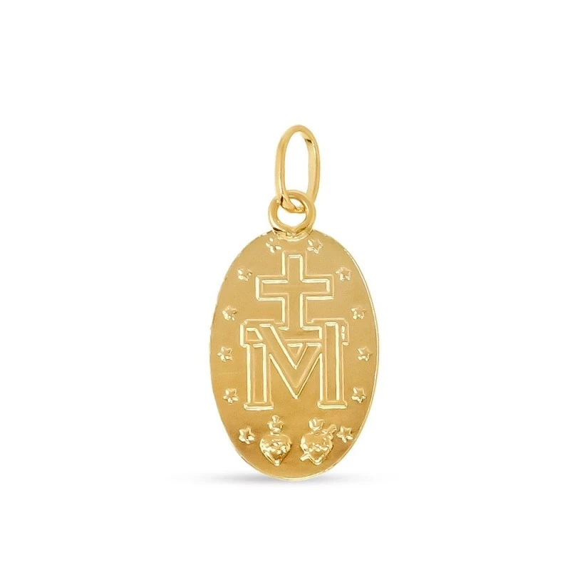 Virgen Milagrosa Medalla Latón chapada oro 18 mm. trasera. Chapado Or