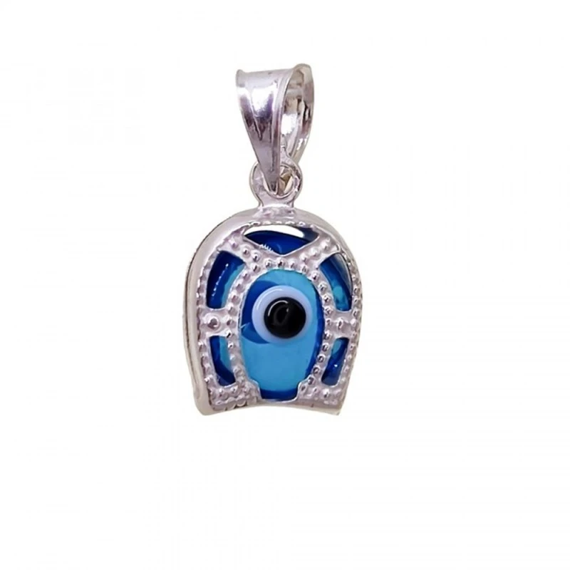 Ojo Turco Colgante Amuleto Plata Ley 925m herradura 10 mm.