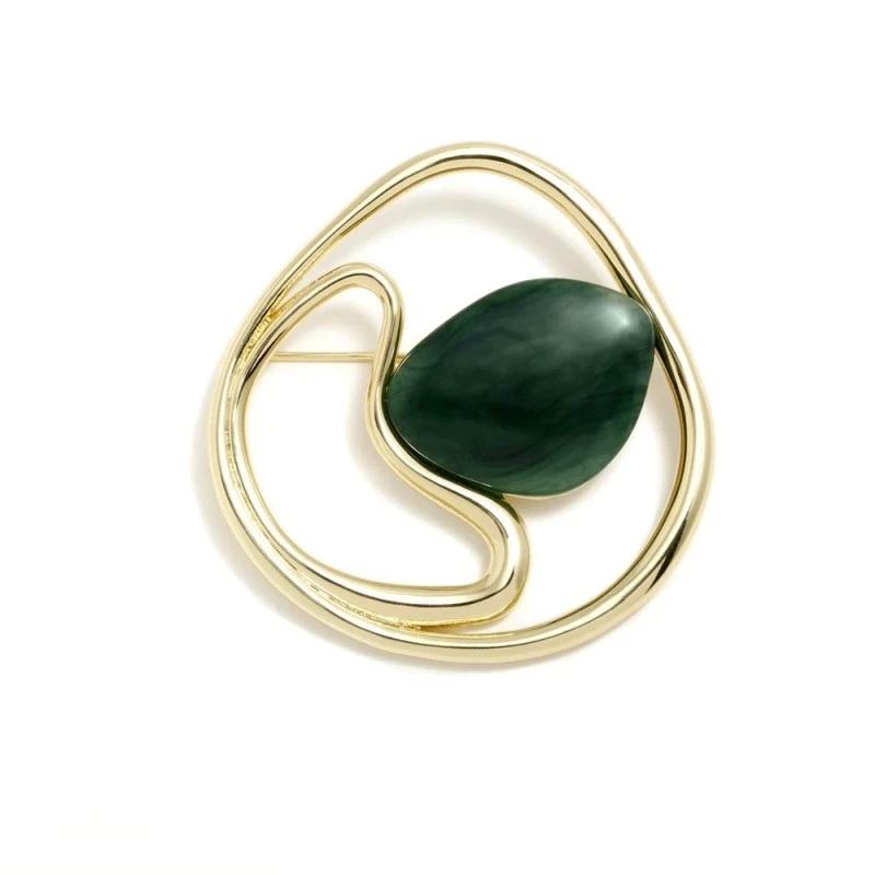 Broche Pertegaz Chapado Oro mujer DUNE piedra verde centro latón