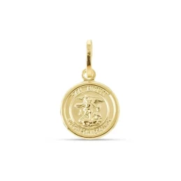 San Miguel Colgante Plata Ley 925m chapado oro 12 mm. bisel liso. Gra