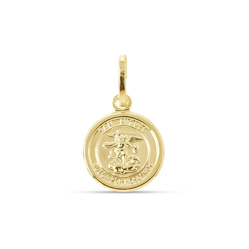 San Miguel Colgante Plata Ley 925m chapado oro 12 mm. bisel liso. Gra