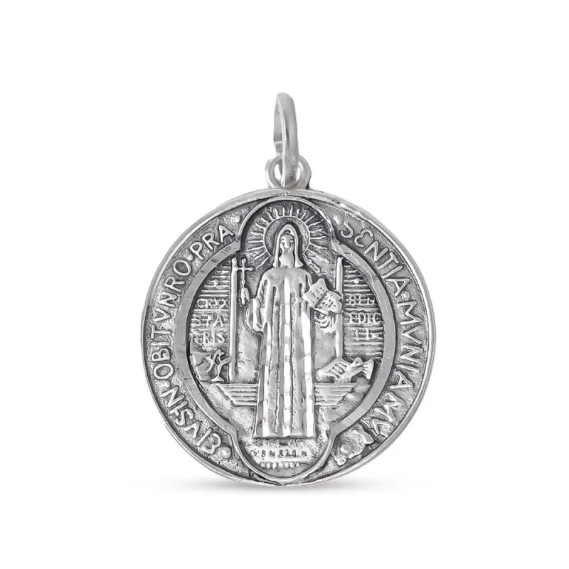 San Benito Medalla Plata Ley 925m maciza 28 mm. cruz detalle parte tr