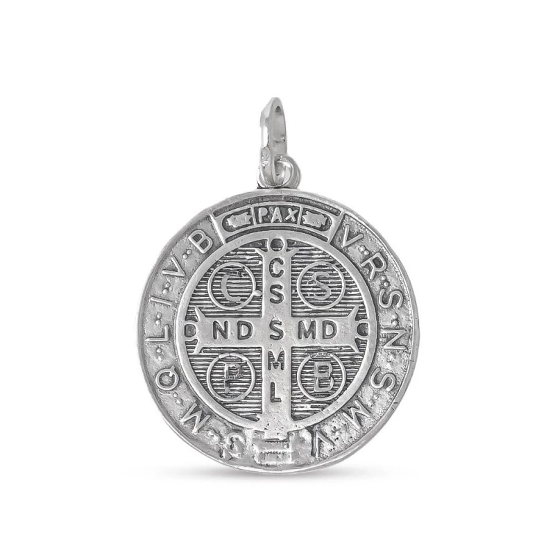 San Benito Medalla Plata Ley 925m maciza 28 mm. cruz detalle parte tr