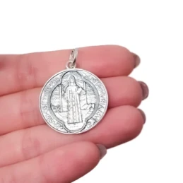 San Benito Medalla Plata Ley 925m maciza 28 mm. cruz detalle parte tr