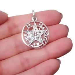 Tetragramatón Colgante Amuleto Plata Ley 925m macizo 23 mm. calado ce