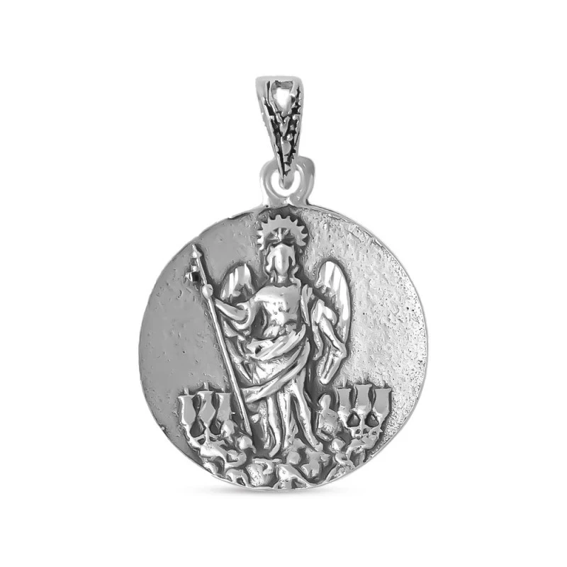 Arcángel San Rafael Medalla Plata Ley 925m maciza 20 mm.. Grabación i