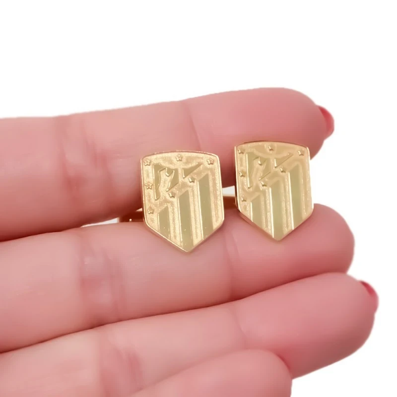 Atlético de Madrid Gemelos Plata Ley 925m chapados oro 18 mm. escudo