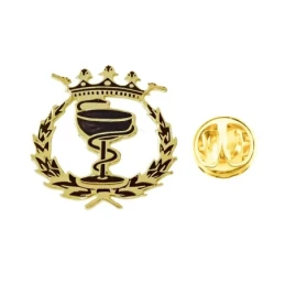 Insignia Profesional Farmacia Plata Ley 925m chapada oro láser 19 mm