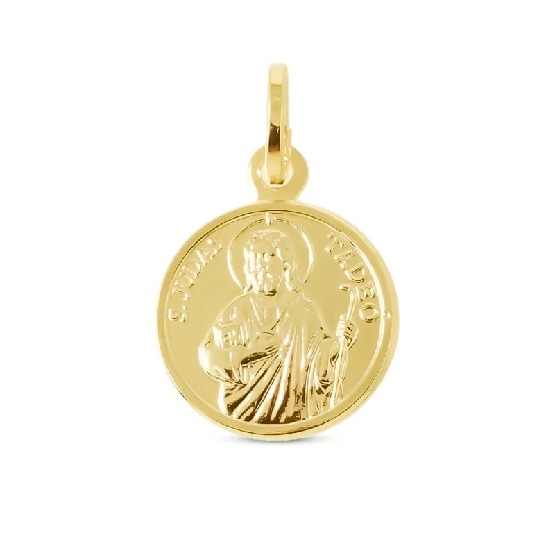 San Judas Tadeo Medalla Plata Ley 925m maciza chapada oro 15 mm.. Gra