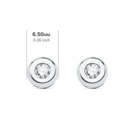Pendientes Oro Blanco 18k chatón 6.5 mm. diamante centro 0.11ct.