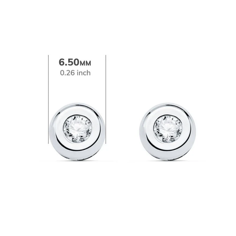 Pendientes Oro Blanco 18k chatón 6.5 mm. diamante centro 0.11ct.