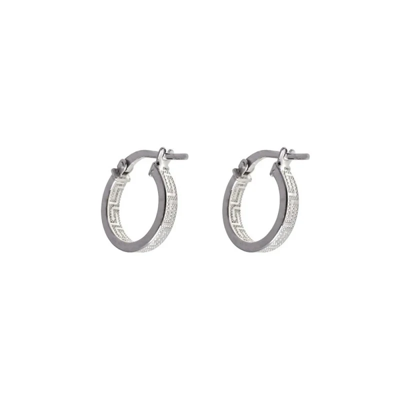 Aros Pendientes Plata Ley 925m mujer 10 mm. ancho 3 mm. detalle greca