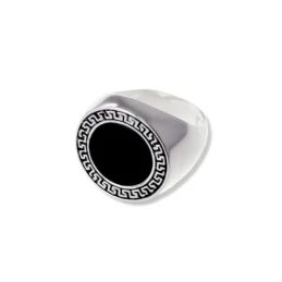 Sello Plata Ley 925m hombre esmaltado cabeza negro detalle greca anch