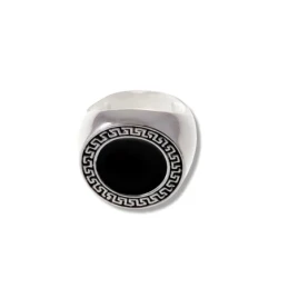 Sello Plata Ley 925m hombre esmaltado cabeza negro detalle greca anch