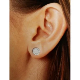 Pendientes Plata Ley 925m mujer 9 mm. piedra blanca centro detalle gr
