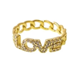 Sortija Plata Ley 925m chapada oro LOVE circonitas centro cabeza cuer