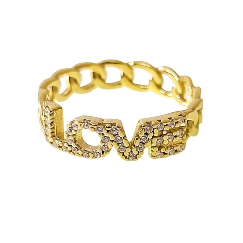 Sortija Plata Ley 925m chapada oro LOVE circonitas centro cabeza cuer